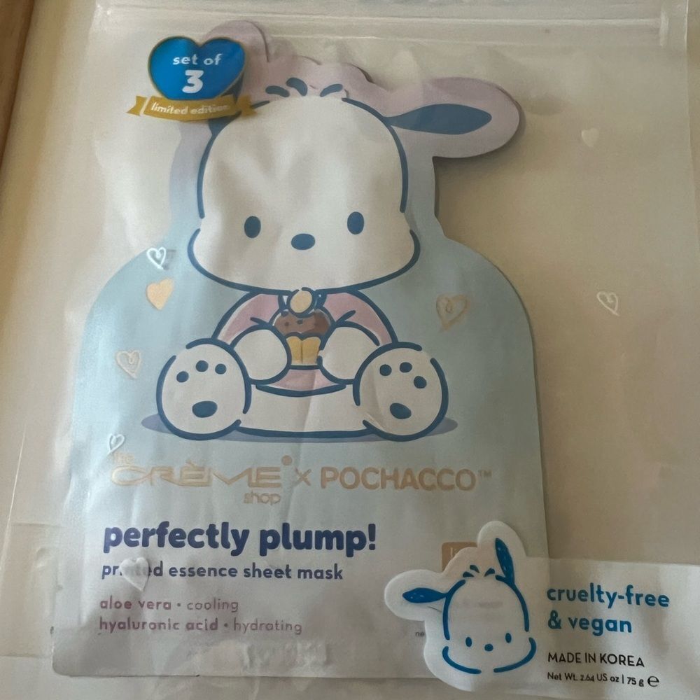 Crème Shop x Pochacco Perfectly Plump Sheet Masks Limited Edition 3 Pack